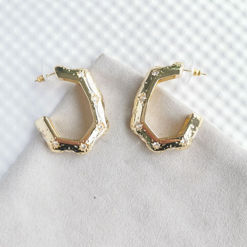 Kendra Scott Gold White CZ Holland Hoop Earrings NEW